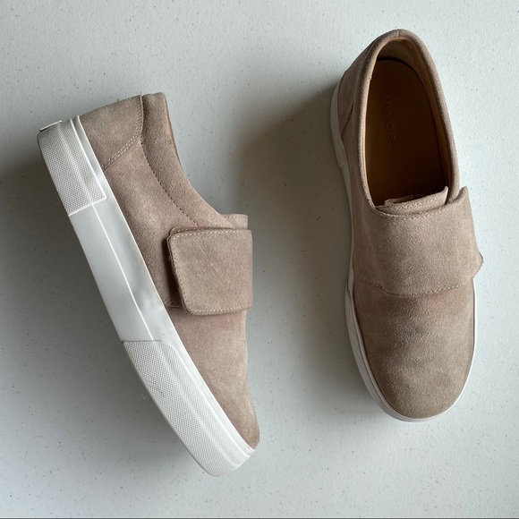 Vince Shoes - Vince Nude Pink Suede Leather Velcro-Strap Sneaker
